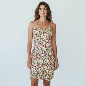 Sara Boo Women’s Tan Pink Floral Halter Cocktail Dress Large
